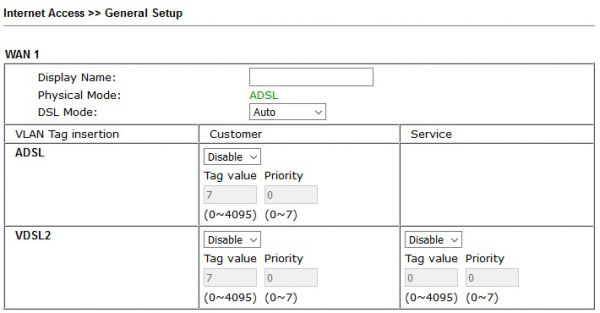 Internet Access >> General Setup