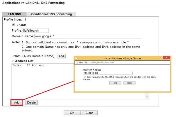 Applications >> LAN DNS/DNS forwarding