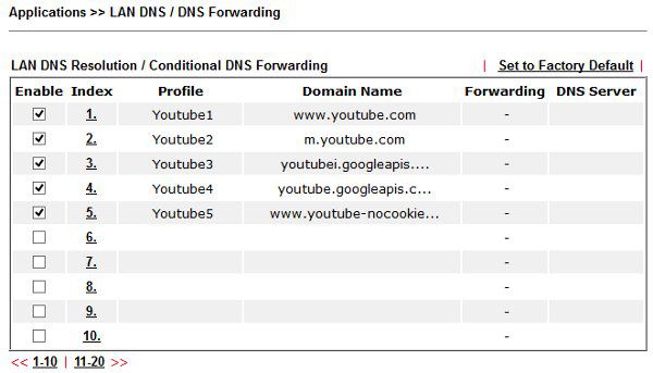 Applications >> LAN DNS Profile